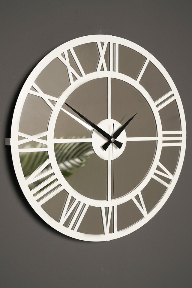 Muyika Roma White Mirrored Metal Wall Clock 41x41cm Silent Mechanism Amd-41 - Swordslife