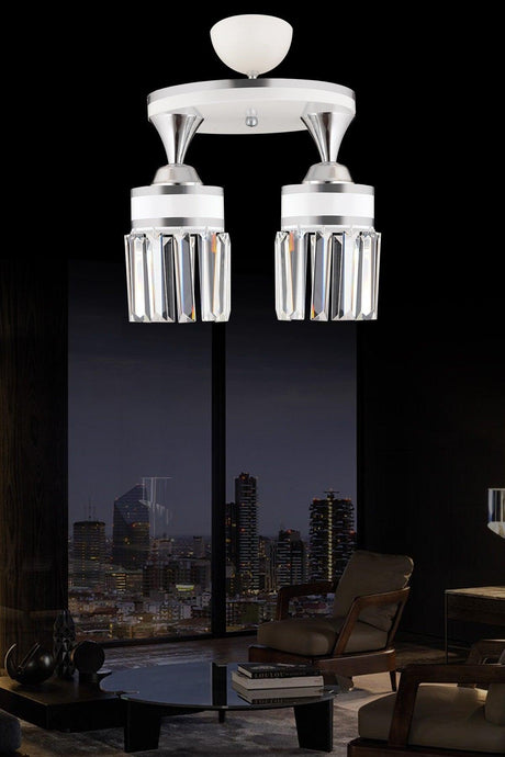 Nairobi 2 Pcs White Plafonyer Crystal Stone Chrome Striped Cylinder Downward Facing Luxury Chandelier - Swordslife