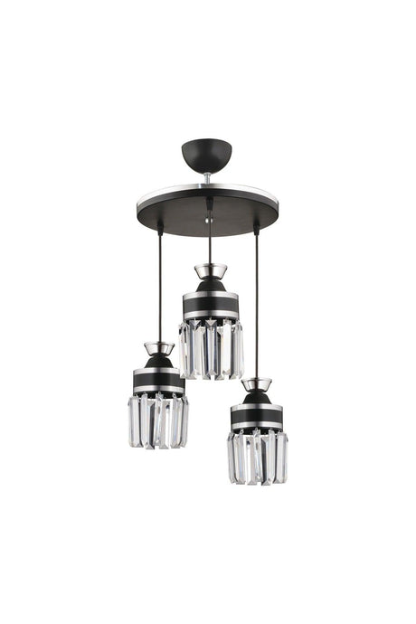 Nairobi 3-Piece Black Pendant Lamp Crystal Stone Chrome Band Cylinder Downward Facing Luxury Chandelier - Swordslife