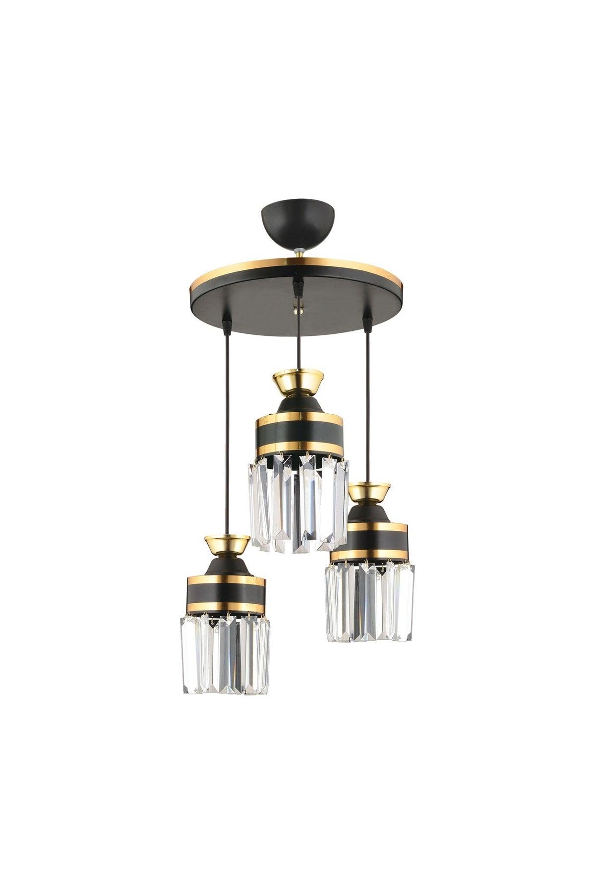 Nairobi 3-Piece Black Suspension Crystal Stone Yellow Striped Cylinder Downward Facing Luxury Chandelier - Swordslife