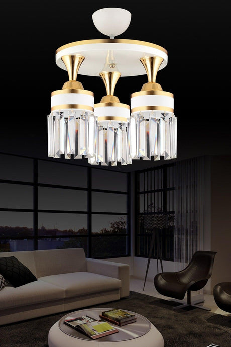 Nairobi 3-Set White Plafonyer Crystal Stone Yellow Striped Cylinder Downward Facing Luxury Chandelier - Swordslife