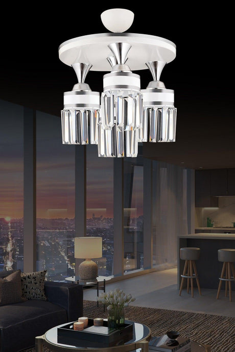 Nairobi 4 Pcs White Plafonyer Crystal Stone Chrome Striped Cylinder Downward Facing Luxury Chandelier - Swordslife