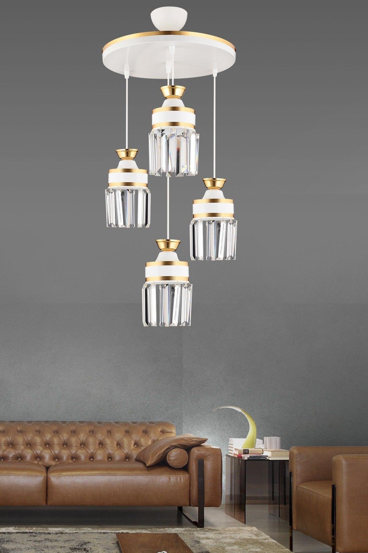 Nairobi 4-Piece White Pendant Crystal Stone Yellow Striped Cylinder Downward Facing Luxury Chandelier - Swordslife