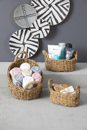 Natural Handle Oval Wicker Basket Lux Organizer 3 Sizes Bathroom And Home Decor - Swordslife