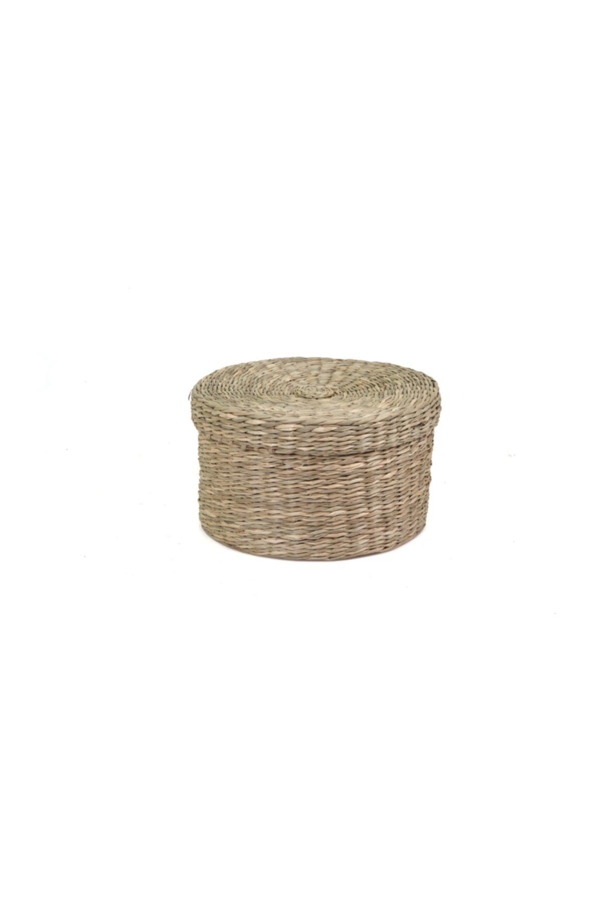 Natural Straw Lid Basket Round Small - Swordslife