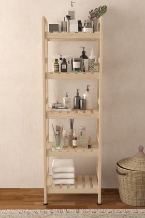 Natural Wood 5 Tiers Bathroom Cabinet Bathroom Shelf 144x45x30 cm - Swordslife
