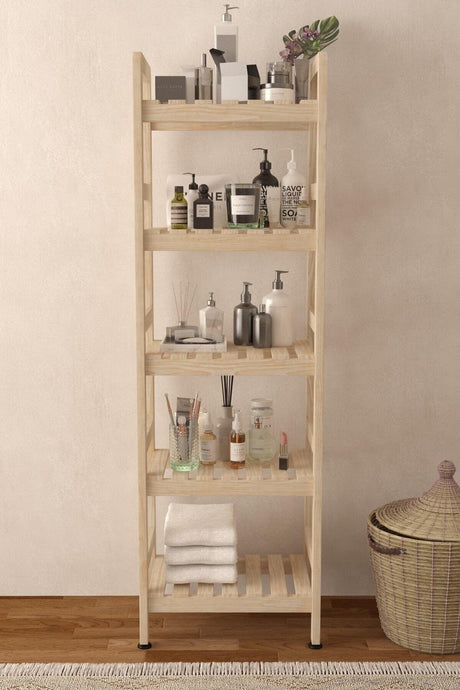 Natural Wood 5 Tiers Bathroom Cabinet Bathroom Shelf 144x45x30 cm - Swordslife