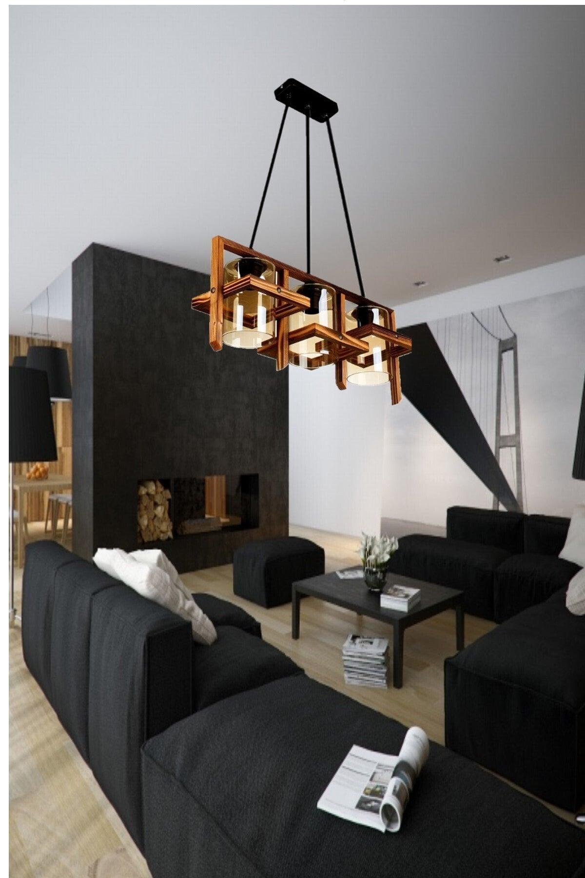 Natural Wood Akkaya Triple Chandelier - Swordslife