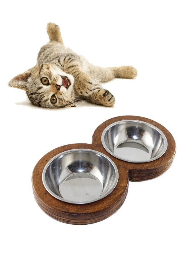 Natural Wooden Cat Food And Water Container