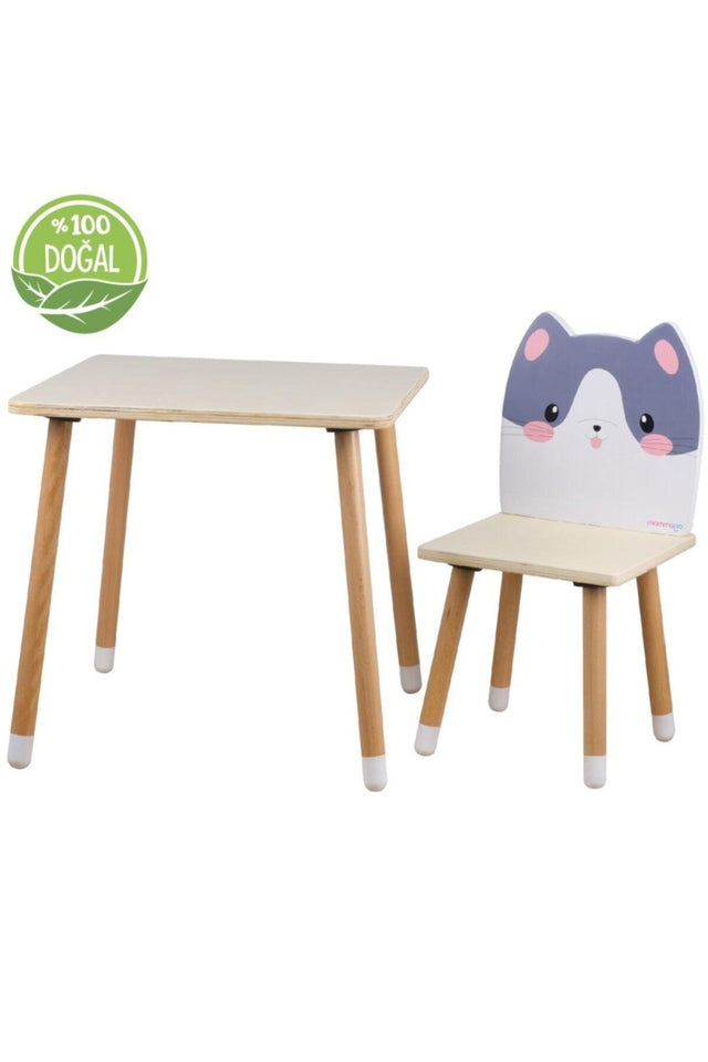 Natural Wooden Kids Activity Table And Chair Set - Cat - Swordslife