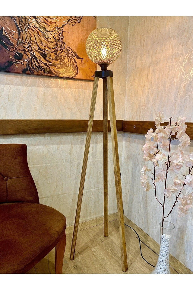 Natural Wood Tripod Floor Lamp Ayvalık Series Wooden Corner Lighting - Swordslife