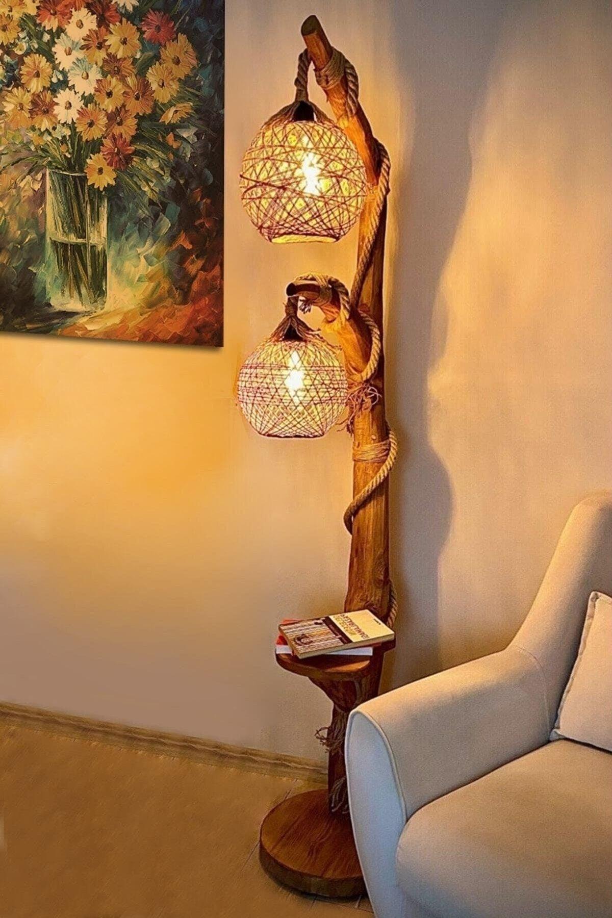 Natural Wood Yalikavak Series 140cm Double Globe Floor Lamp - Swordslife