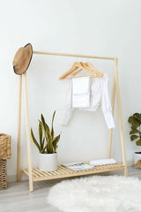 Natural Wooden Clothes Hanger Garment Hanger Standing Hanger Single Shelf 148x106x38 Cm Wardrobe - Swordslife