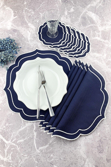 Navy Blue Color White Double Wrap Embroidered 12