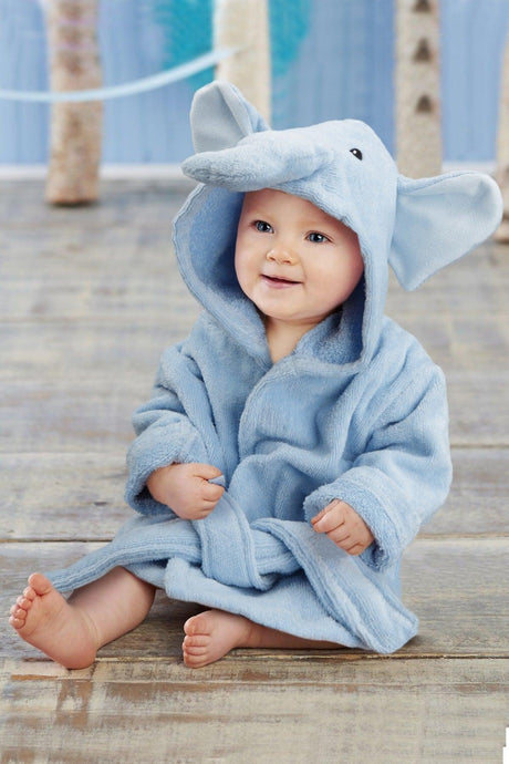 Newborn Baby Bathrobe, Blue with Elephant Animal, 100% Cotton, 0-9 Months, Newborn Baby Gift - Swordslife