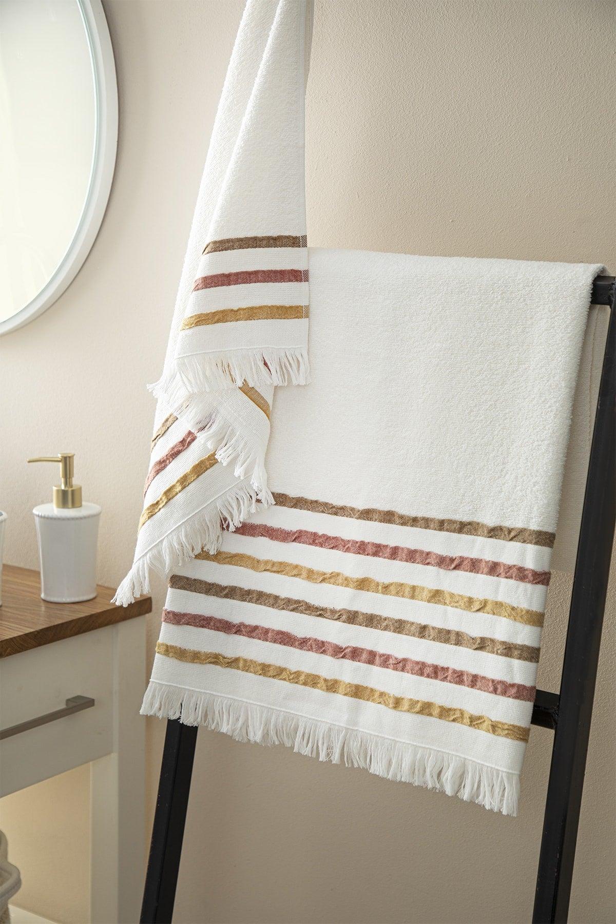 New Retro Cotton Striped Bath Towel Set 50x85+75x150cm Red - Swordslife