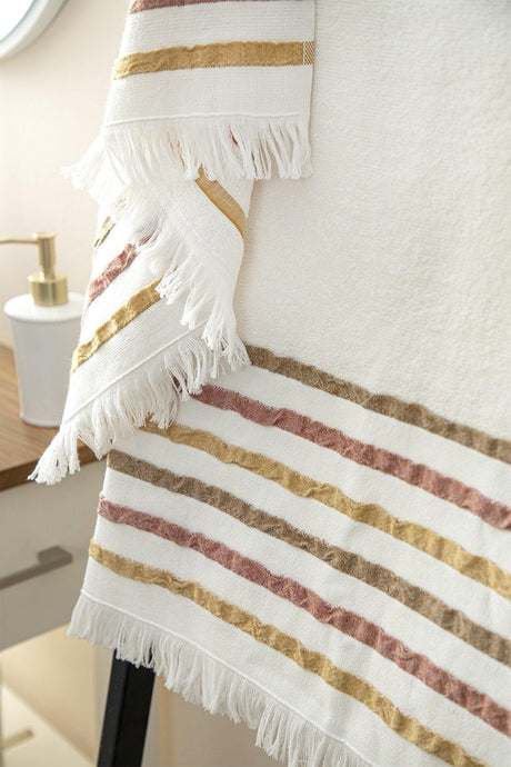 New Retro Cotton Striped Bath Towel Set 50x85+75x150cm Red - Swordslife