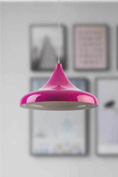 Nile Fuchsia Color Inside White Metal Spinning Pendant Lamp Cafe - Kitchen Single Chandelier - Swordslife