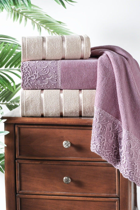 Nilüfer 4-Piece Boxed Velvet Guipure Towel Set | Turkish Bath Set | Dowry set - Swordslife