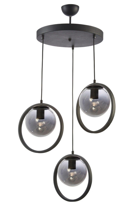 Nina Modern Metal Black Color Ring Indoor Smoked Glass 3 Piece Chandelier - Swordslife