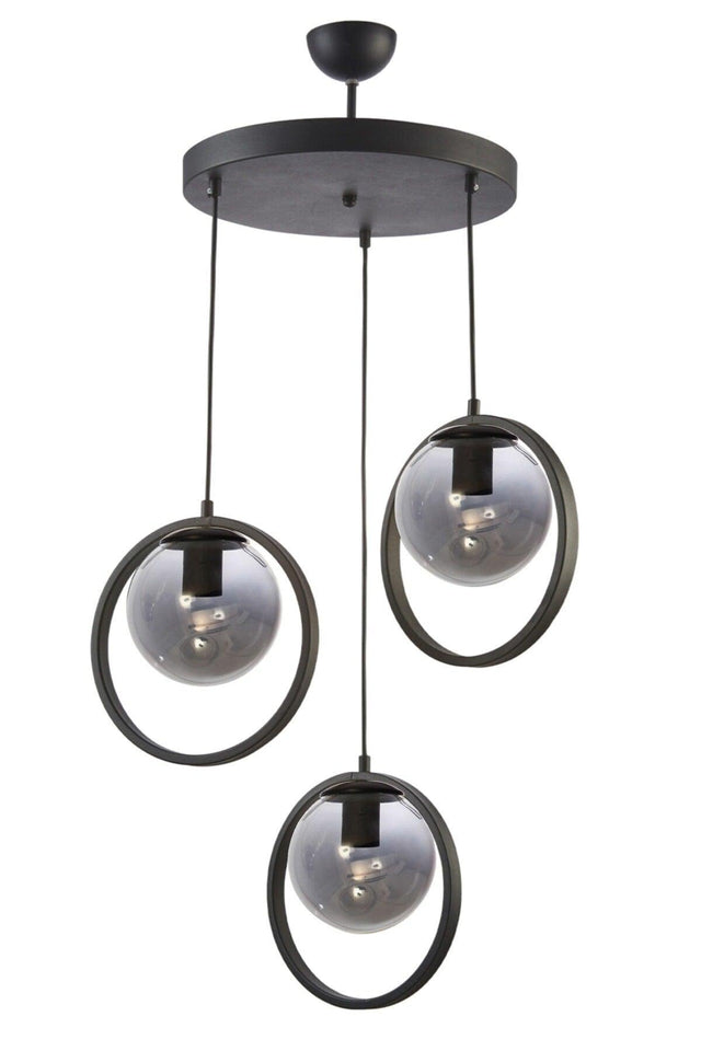Nina Modern Metal Black Color Ring Indoor Smoked Glass 3 Piece Chandelier - Swordslife