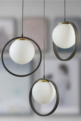 Nina Modern Metal Black Color Ringed Off White Glass 3 Piece Chandelier - Swordslife