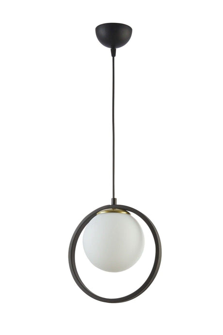 Nina Modern Metal Black Color Ring Off White Glass Single Chandelier - Swordslife