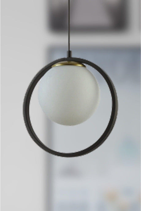 Nina Modern Metal Black Color Ring Off White Glass Single Chandelier - Swordslife