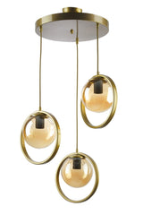 Nina Modern Metal Gold Farbe Ringed Indoor Ball Glas Sarkıt Salon - Küche - Schlafzimmer 3 Lü Chandelier - Swordslife