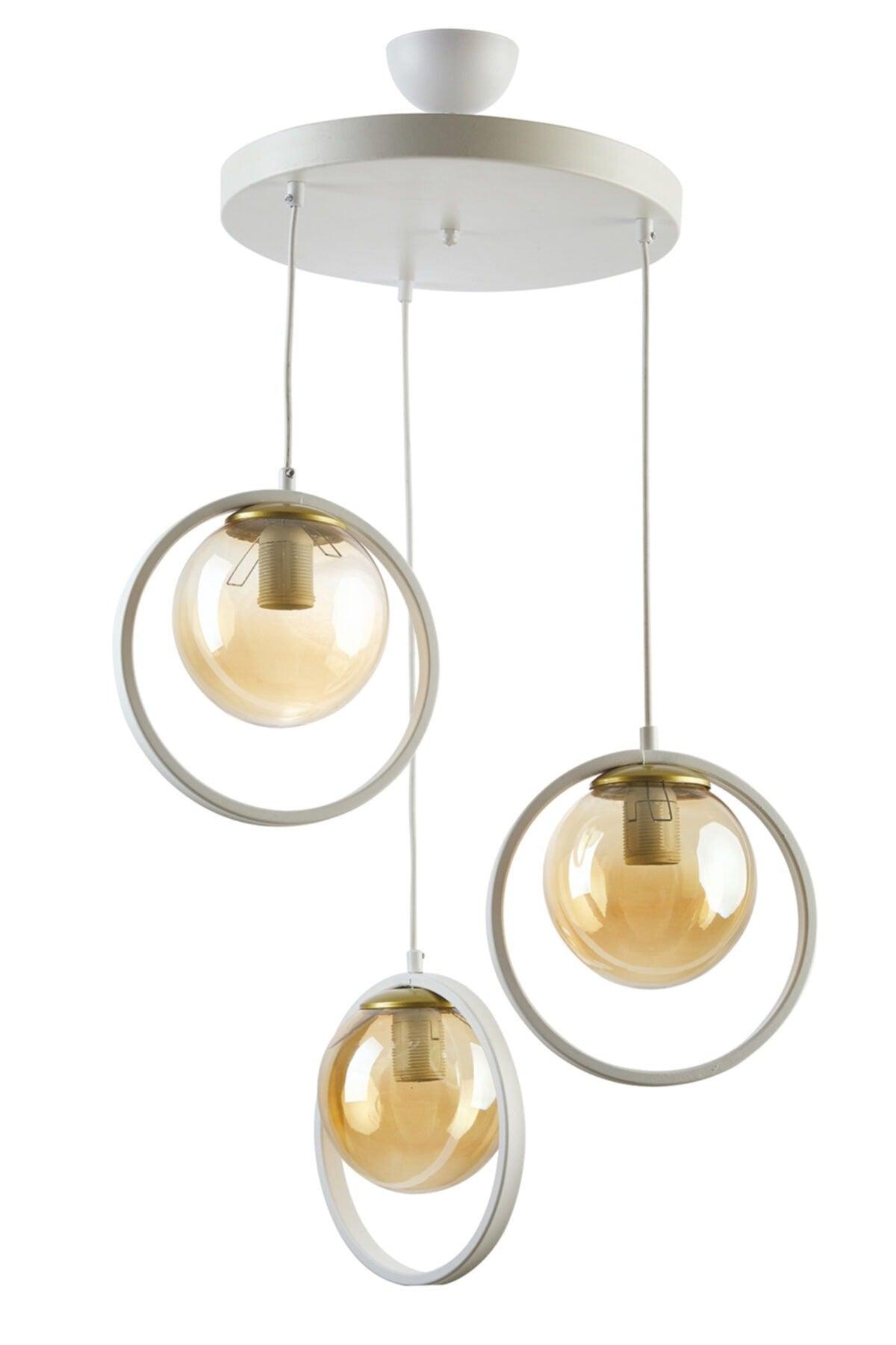 Nina Modern Metal Weiße Farbe Ringen Indoor Ball Glas Sarkıt Salon - Küche - Schlafzimmer 3 Lü Chandelier - Swordslife