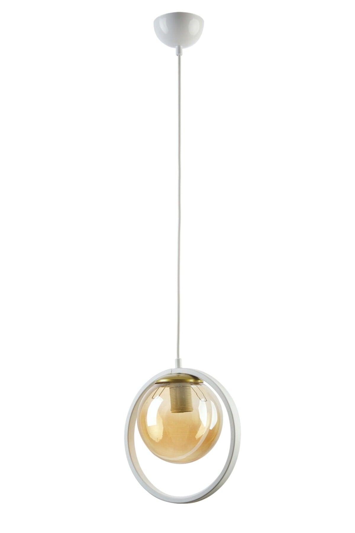 Nina Modern Metal White Color Ring Indoor Honey Glass Single Chandelier - Swordslife