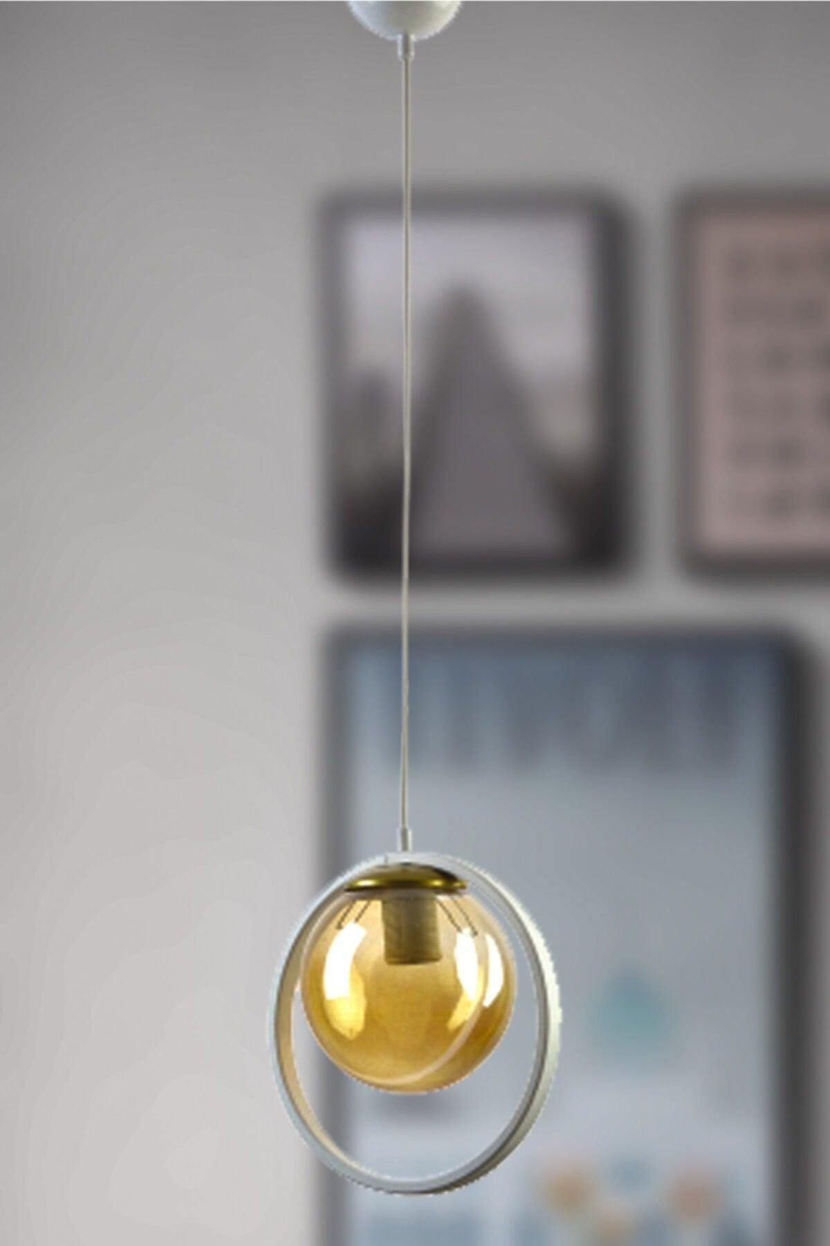 Nina Modern Metal White Color Ring Indoor Honey Glass Single Chandelier - Swordslife