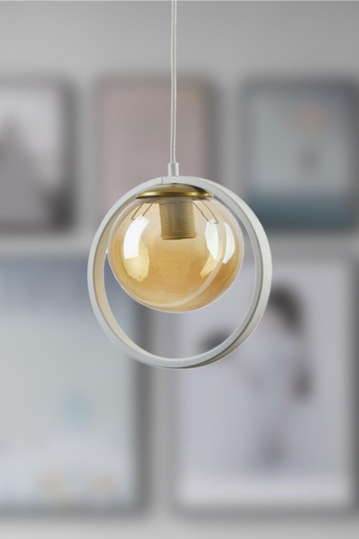 Nina Modern Metal White Color Ring Indoor Honey Glass Single Chandelier - Swordslife