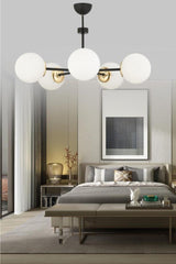 Nisa 5 Black-gold White Globe Glass Chandelier - Swordslife