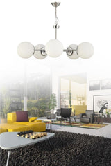 Nisa 5 Silver White Globe Glass Chandelier - Swordslife