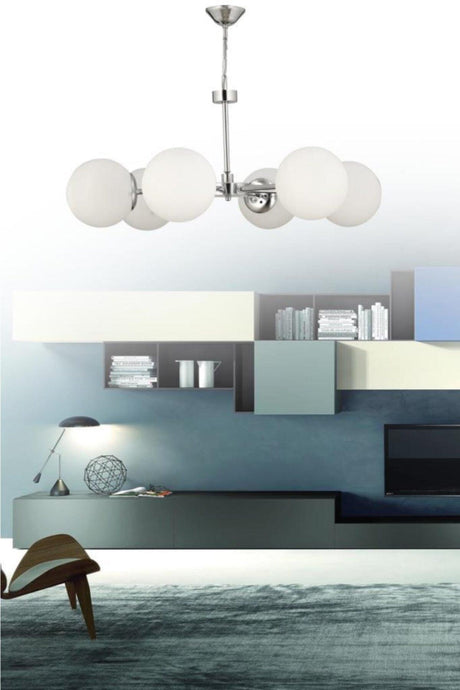 Nisa 6 Silver White Globe Glass Chandelier - Swordslife