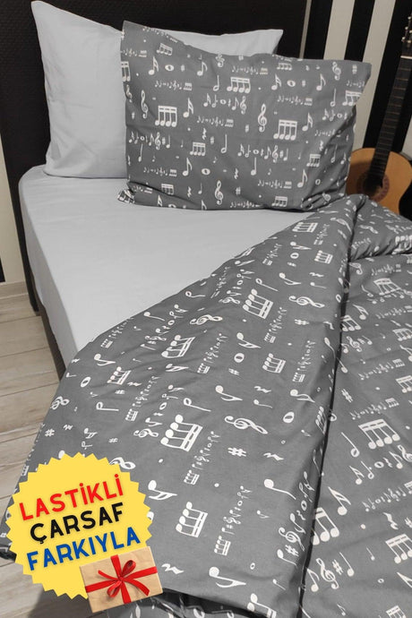 Musical Note Patterned Young Music Elastic Bed Linen Single Duvet Cover Set - Swordslife