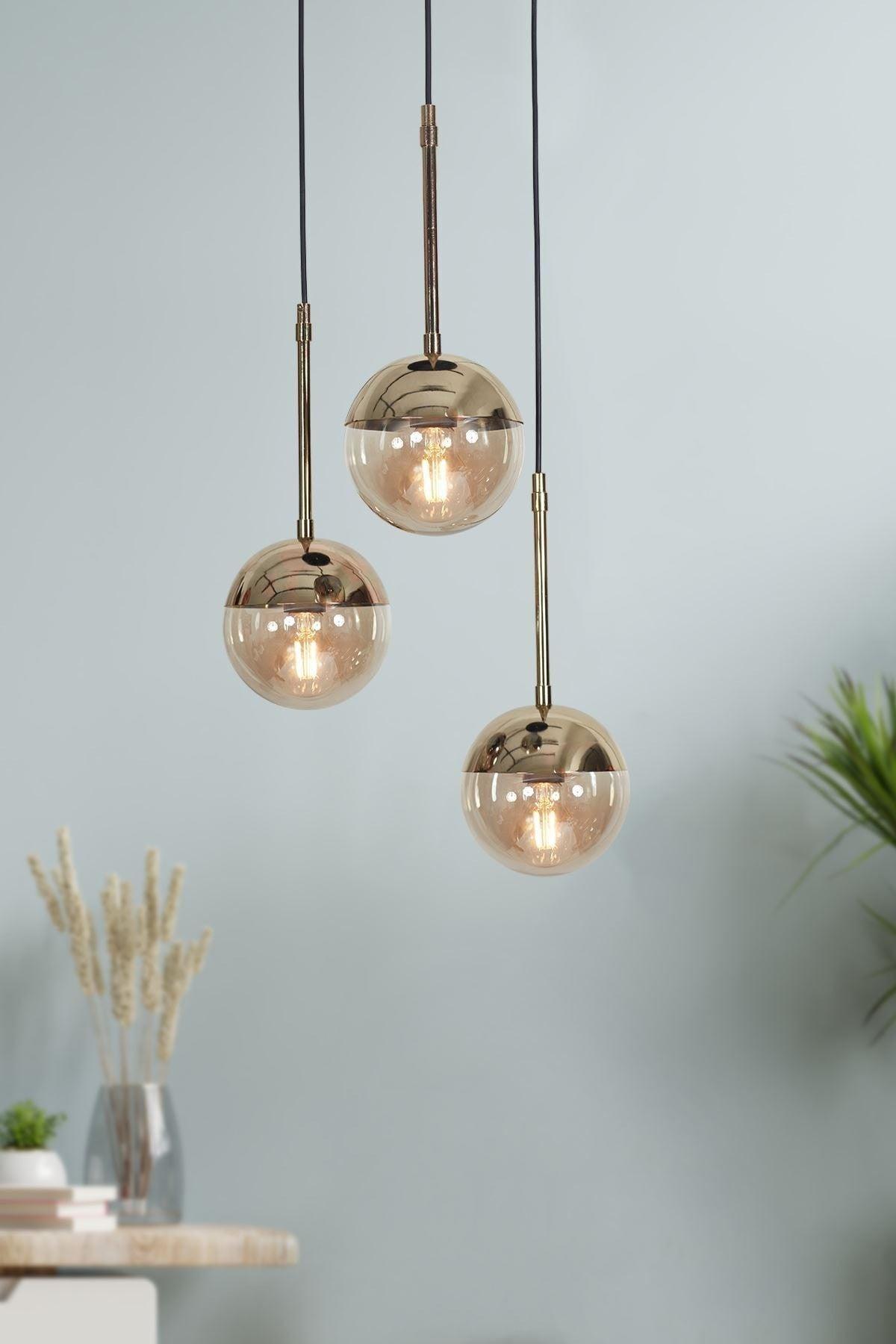 Nova 3 Lü Gold-black Metal Body Honey Color Glass Design Luxury Suspension Chandelier - Swordslife