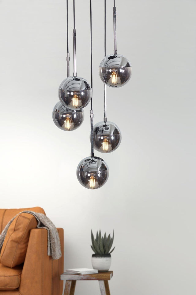 Nova 5 Li Chrome-black Metal Body Smoked Glass Design Luxury Pendant Chandelier - - Swordslife