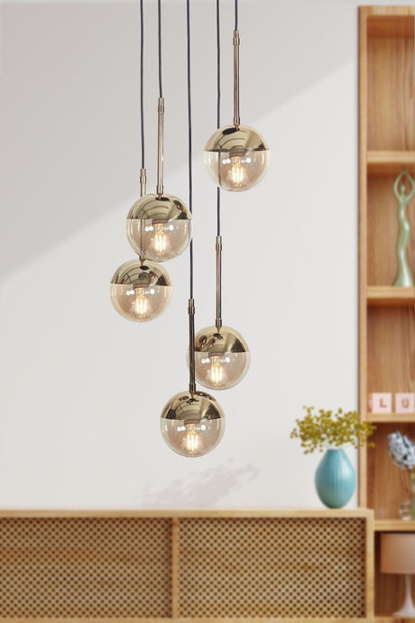 Nova 5 Li Gold-black Metal Body Honey Color Glass Design Luxury Suspended Chandelier - Swordslife