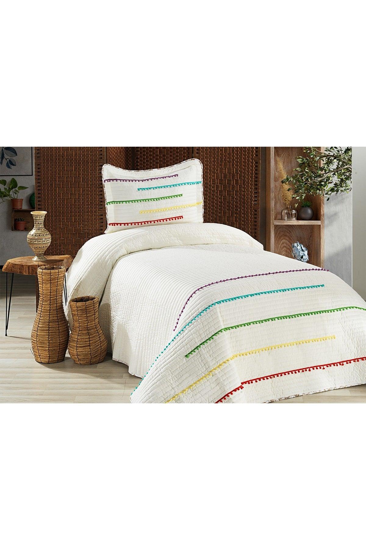 Nova Color Pompom 100% Cotton Single Bedspread ( Pique ) Set - Swordslife