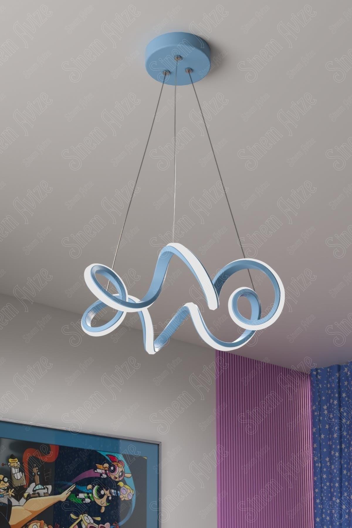 Olivia Blue Modern White Led Chandelier Young Children's Room Chandelier - Swordslife