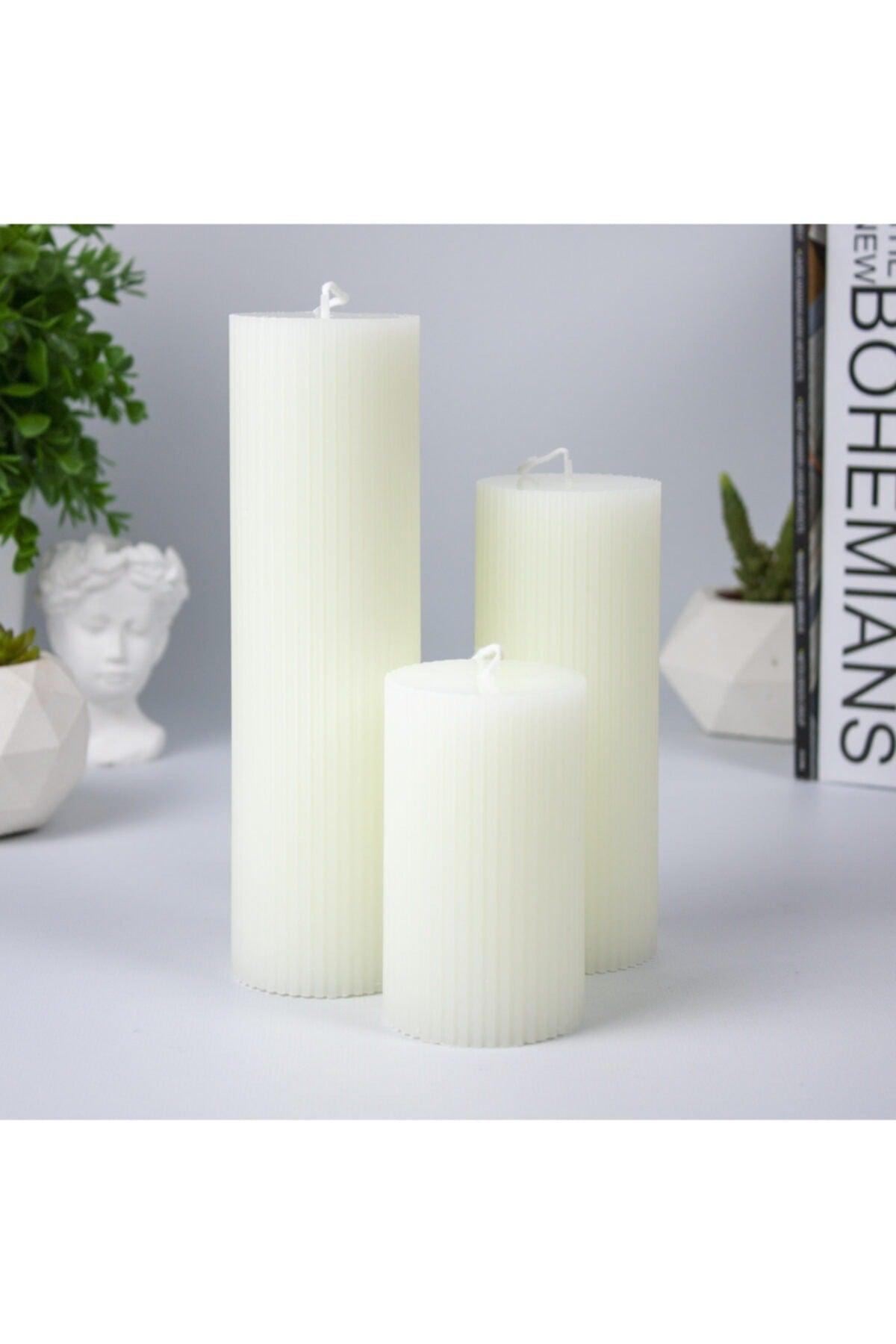 Corrugated Cylinder 3 Piece Candle Set Cream - Swordslife