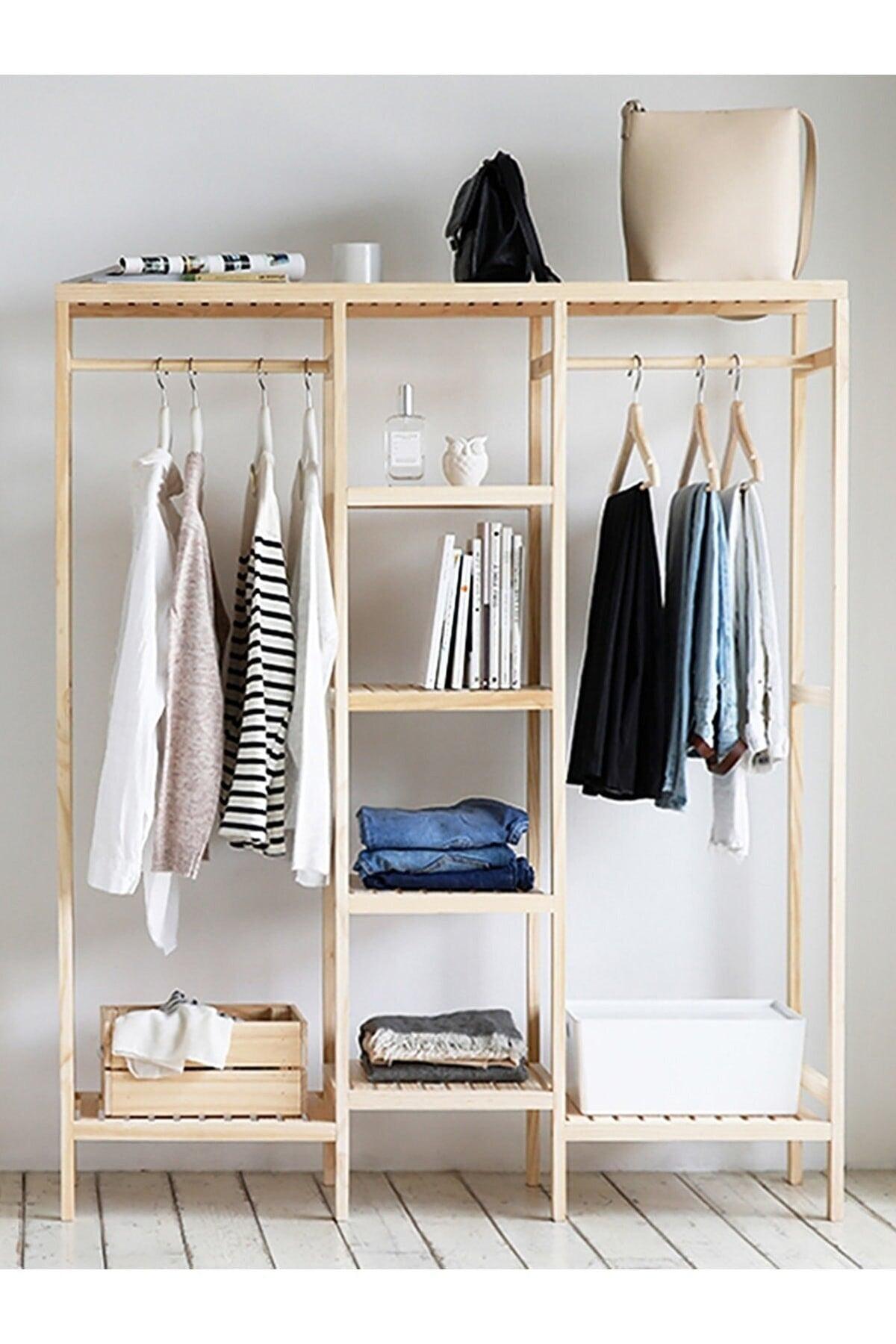 Open Wardrobe 150*140*35 Cm Wooden Shelf Clothes Rack Hera-xl2f Garment Hanger - Swordslife