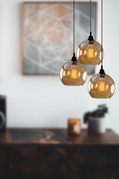 Opvik Special Design Modern Sport Black Color Honey Color Glass Pendant Lamp 3 Piece Chandelier - Swordslife