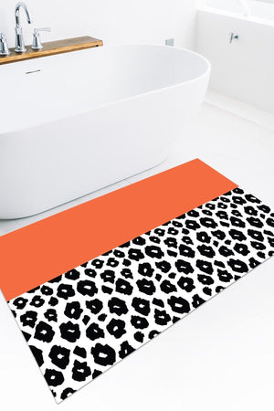 Orange Black White Leopard Bath Mat Set - 50x60 Cm and 60x100 Cm 2 Pieces - Swordslife