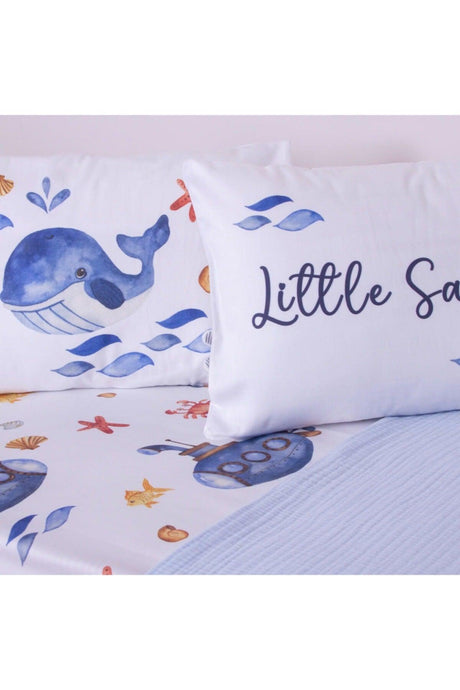 Organic Muslin Pique And Cotton Satin Baby Duvet Cover - Whale And Sea Theme - Swordslife