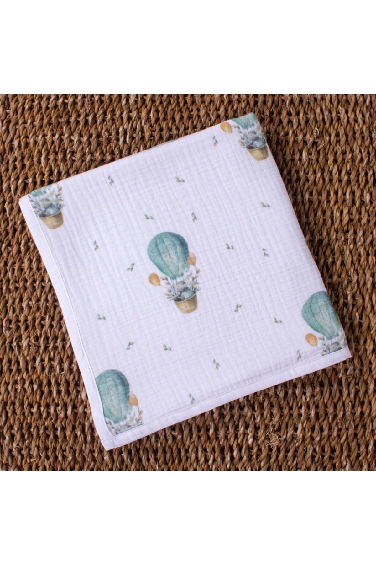 Organic Cotton 4-Ply Patterned Muslin Baby Blanket - Rabbit And Flying Balloon - Swordslife