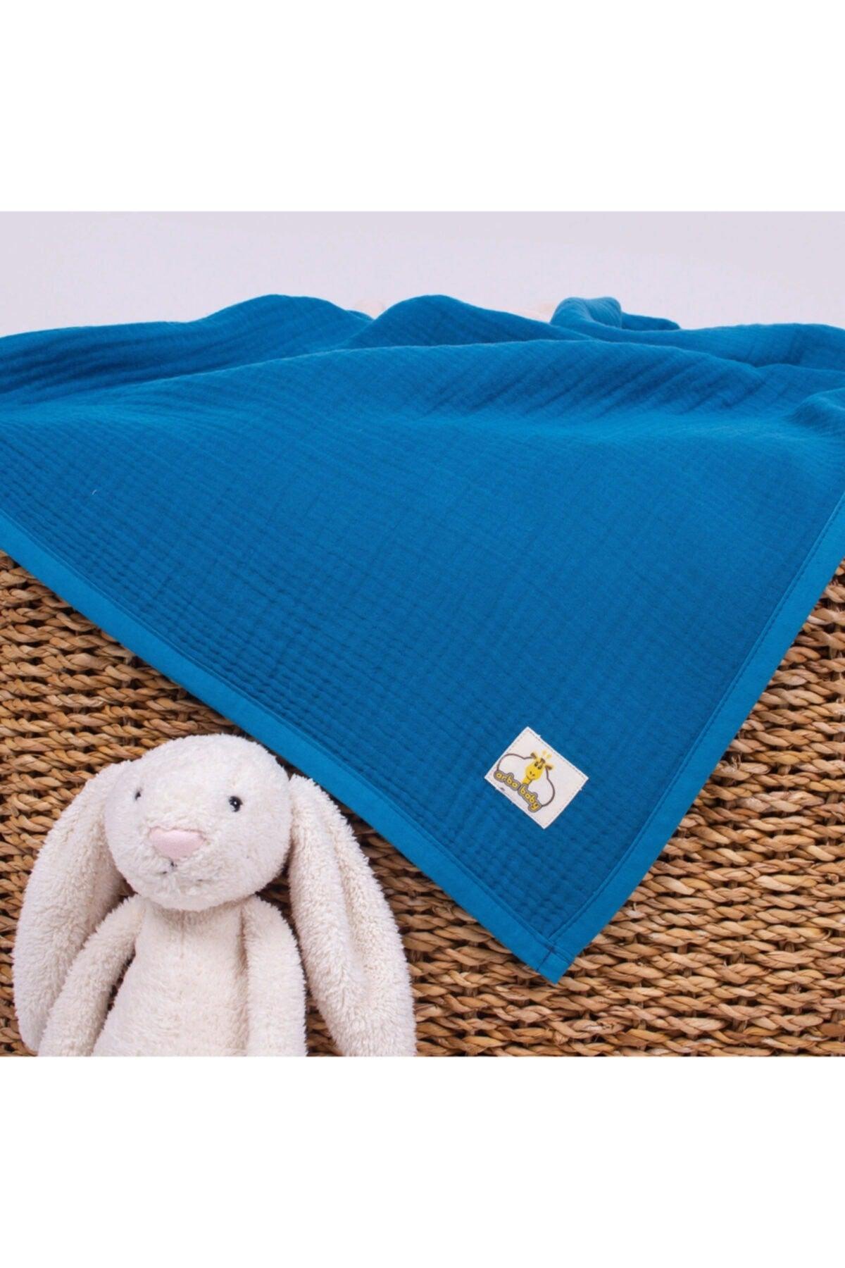 Organic Cotton 4-Ply Solid Color Muslin Baby Blanket - Petrol Blue - Swordslife