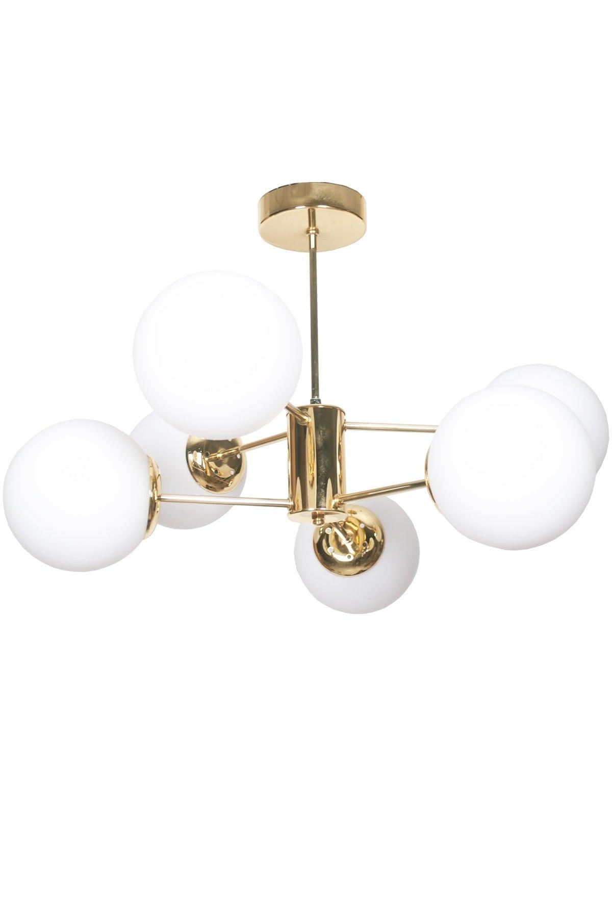 Oscar Modern Luxus Design Gold Farbe Gehäuse Weißglas Wohnzimmer - Küche - Schlafzimmer 6L Kronleuchter - Swordslife